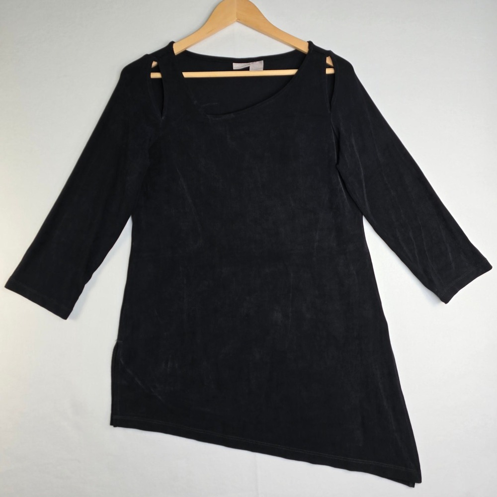 Chicos Travelers Black Cold Shoulder Asymmetrical Tunic Top Size 00 XS S